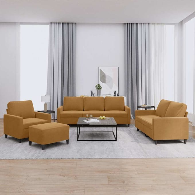 vidaXL - 4-delige - Loungeset - met - kussens - fluweel - bruin