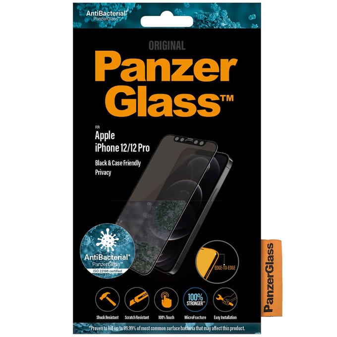 PanzerGlass Screenprotector geschikt voor Apple iPhone 12 Glazen | PanzerGlass Edge to Edge Screenprotector Privacy - Case Friendly - Zwart