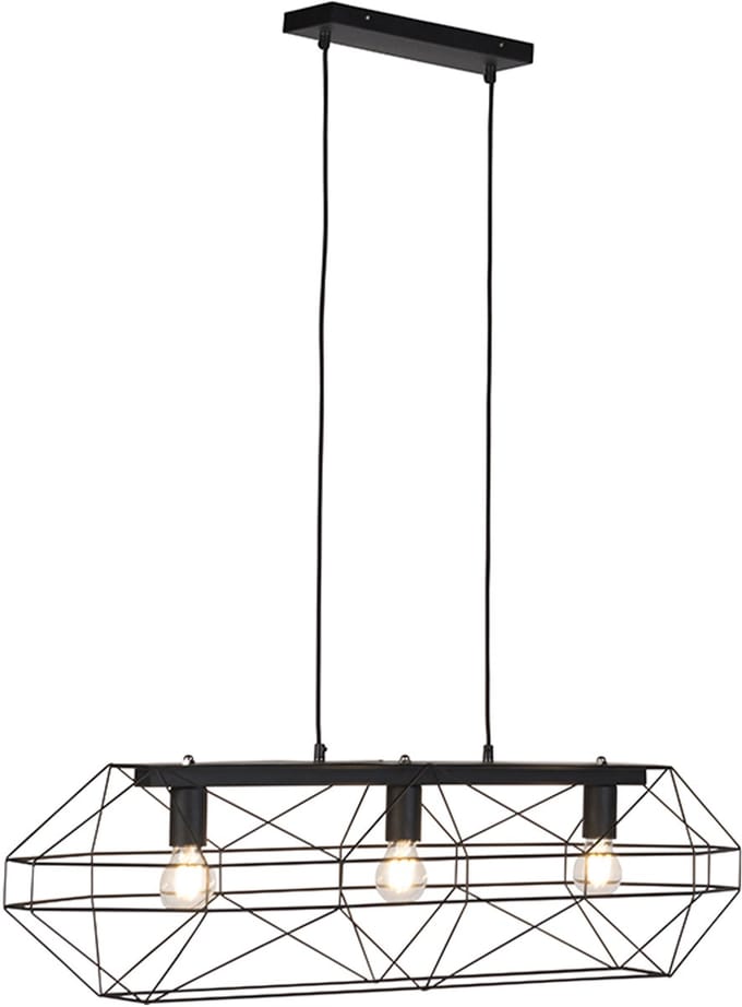 QAZQA carcass - Design Grote hanglamp - 3 lichts - L 300 mm - Zwart - Woonkamer