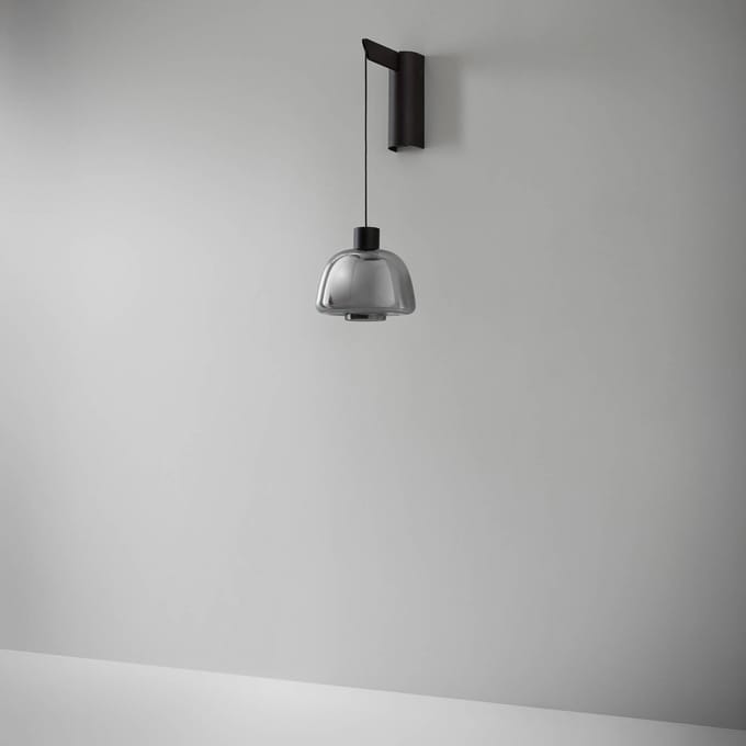 Bover LED wandlamp Drep A/01, rookgrijs, glas, 2.700 K