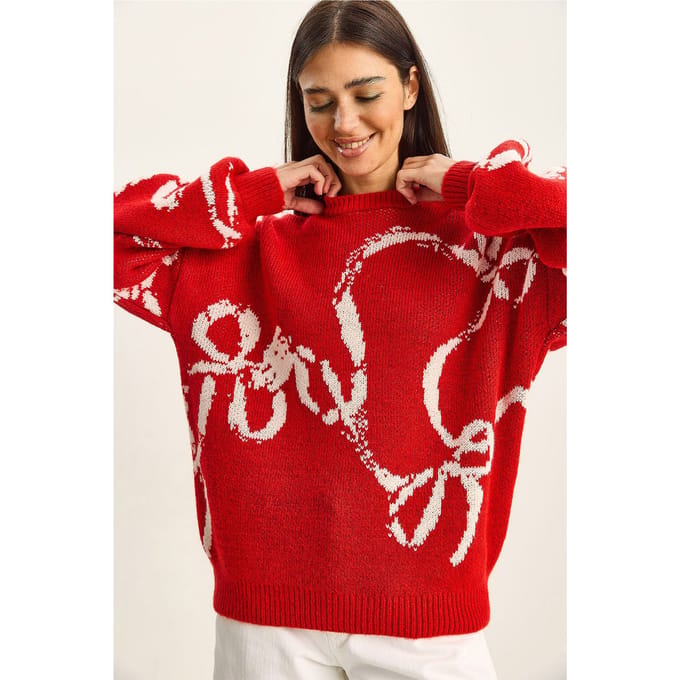 Over-sized Crew Neck Geprinte Gebreide Trui
