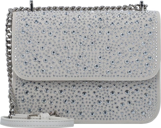 SEIDENFELT MANUFAKTUR Avondtas Schoudertas Anga Square Crossbag Silver Diamonds Crème