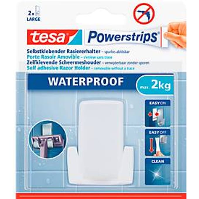 Tesa scheermeshouder - 1x - wit - kunststof - 2 kg - waterproof - Badkamer benodigdheden/accessoires - Opplak houder scheermes