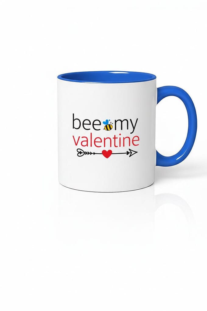 Valentijn Mok 'Bee My Valentine' met Bij & Hart - Wit & Blauw Keramiek - Romantisch Cadeau