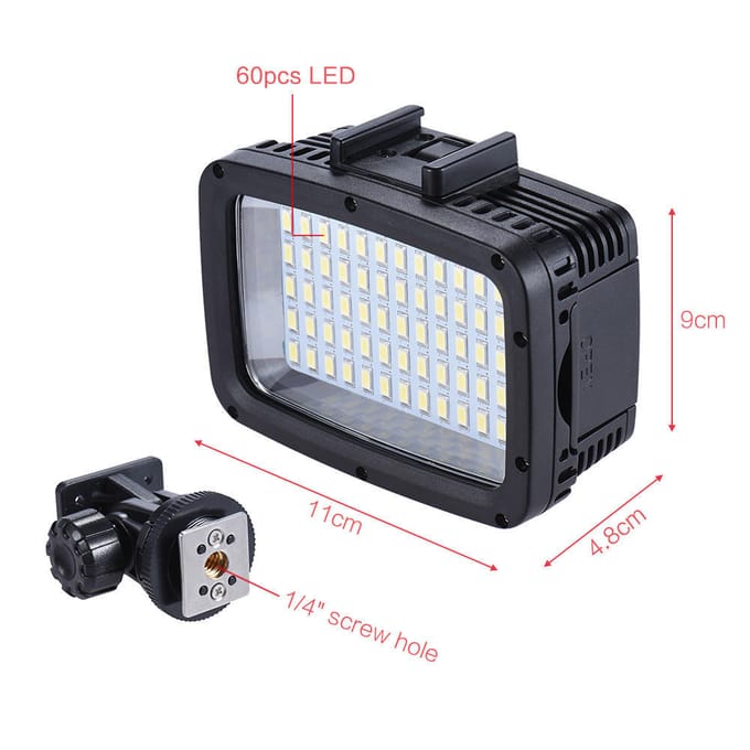 3 Modus 5500K LED-videolamp Lamp Duiken 40m met 2 stuks 2000mAh-batterij white