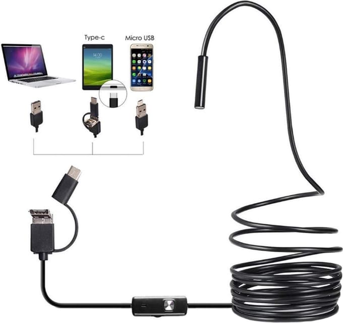Togadget® - Endoscoop Mini USB Camera met USB-C adapter voor nieuwste Android toestellen 2 meter lang - harde draad
