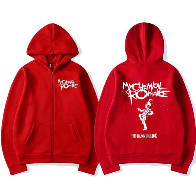 Chemical Romance Mcr Dode Rits Trui Zwart Parade Punk Emo Rock Rits Sweatshirt Mannen 3XL rood