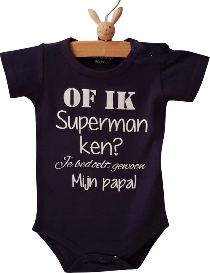 romper baby met tekst superman papa kort blauw maat 56 eerste vaderdag