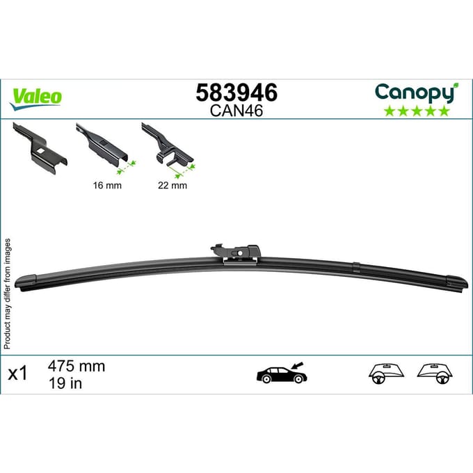 Wisserblad VALEO Canopy 583946, 475mm, Voor, 1 Stuk