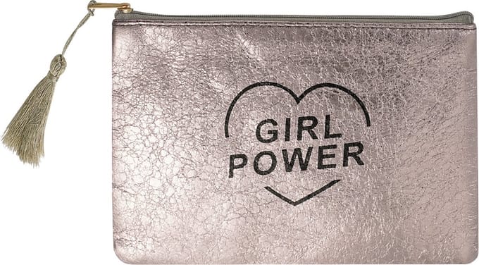 Make-up tas metallic girl power - grijs