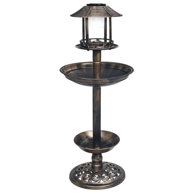 vidaXL - Vogelbadje - met - solar - LED-verlichting - kunststof