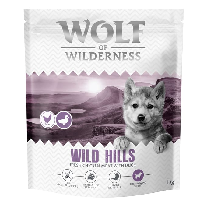 Wolf of Wilderness Junior "Wild Hills" Eend - graanvrij - 1 kg: Nieuw Recept