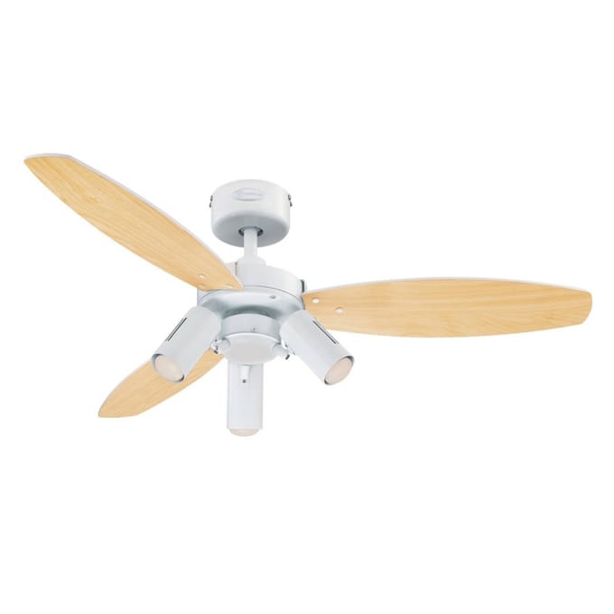 Westinghouse ventilator met verlichting Jet Plus, 3-lamps, wit/hout
