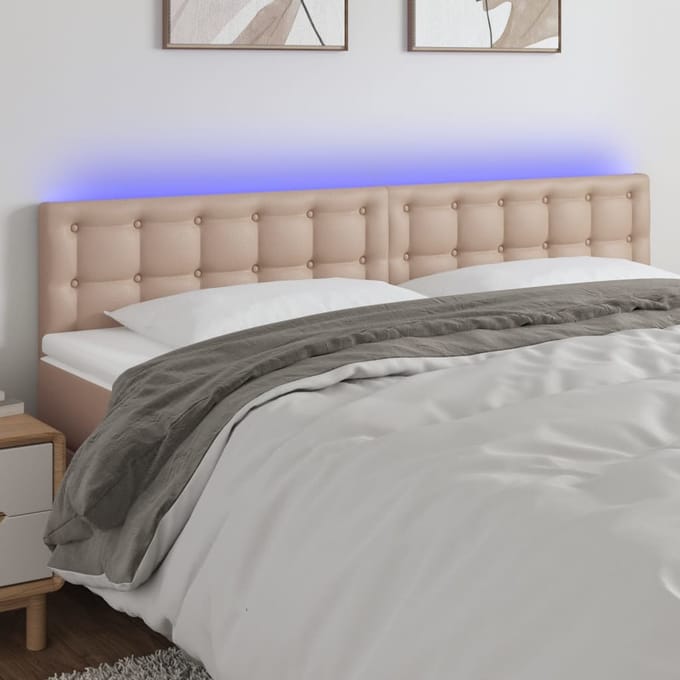 vidaXL - Hoofdbord - LED - 200x5x78/88 - cm - kunstleer - cappuccinokleurig