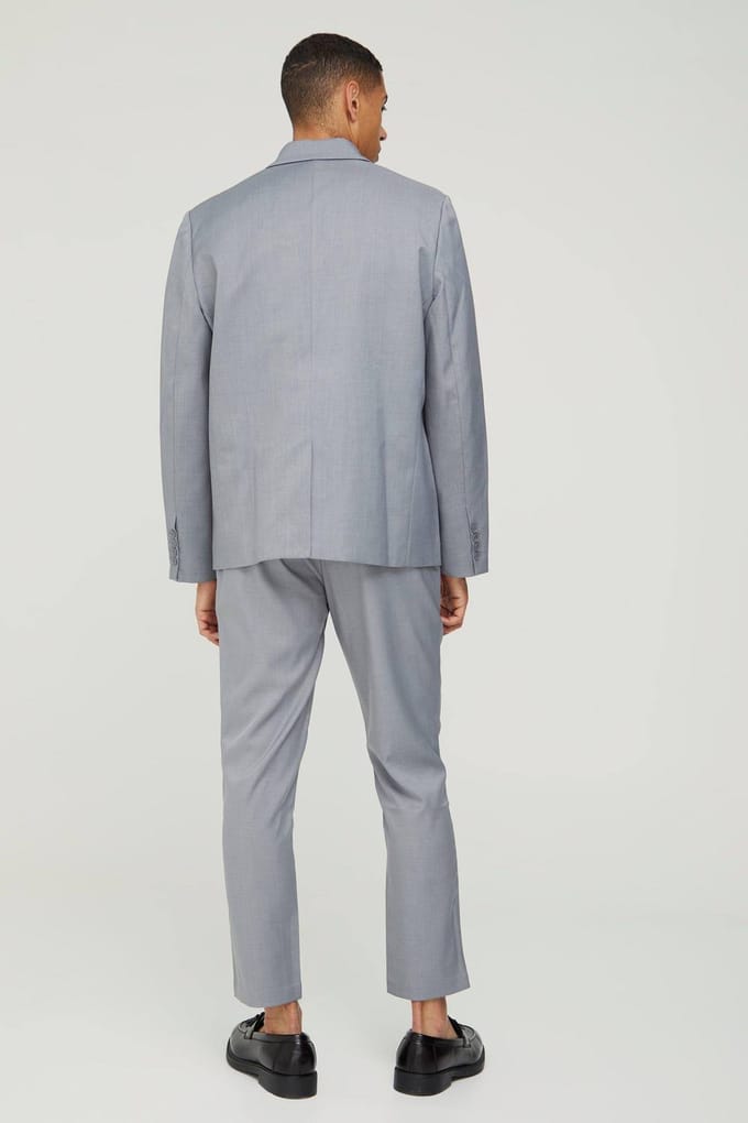 Textured Double Breasted Suit Jacket | Grey | Size 48