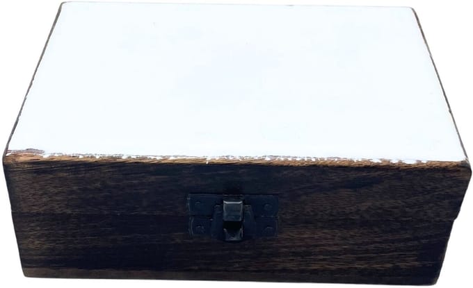 Medium Ceramic Glazed Wood Box - 15x10x6cm - White
