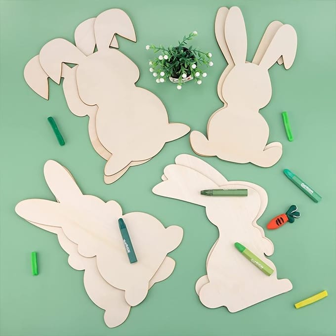 36 stuks paashouten konijnenclipart, lege konijnenvorm, plakken, hangende decoratieve knutsellabels, doe-het-zelf-knutseldecoraties met gat, touw, paasdecoraties 36pcs blue