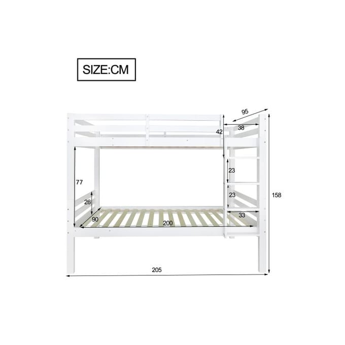 Lit superposé - MUVOE - 90x200 cm - Blanc - Échelle inclinée - Sécurité anti-chute blanc