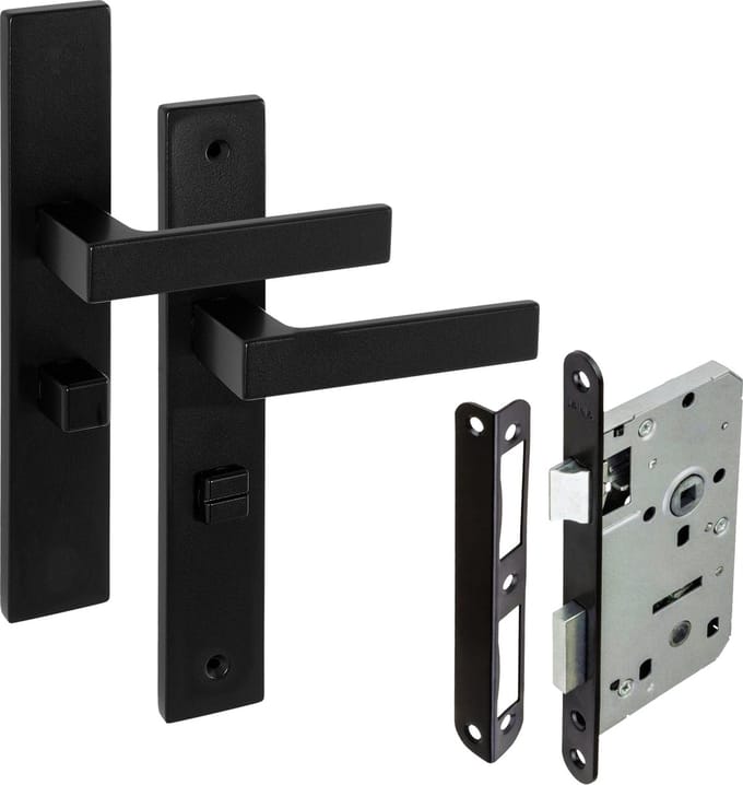 Eliot® deurklink op schild wc/badkamer - incl. insteekslot WC72 - mat zwart