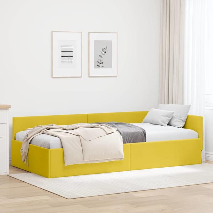 vidaXL - Hoek - Bed - Frame - Geel - 80 - x - 200 - cm - Fluweel