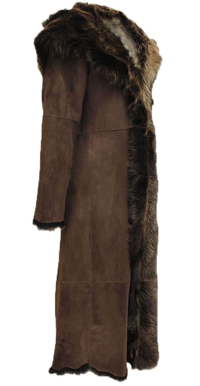Dames suède Toscana schapenvacht trenchcoat met capuchon-Rushden