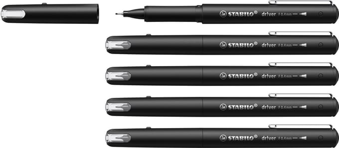 STABILO Dr!ver - Premium Fineliner - 0.4 mm - Zwart - Doos 5 Stuks