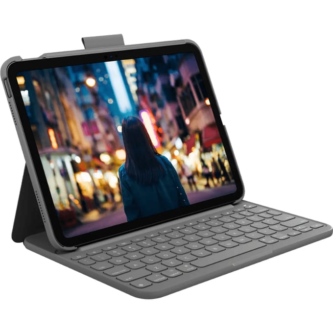 Logitech Slim Folio - Toetsenbord and folio case - QWERTY - UK - oxford Grijs - Keyboard and folio case - Engels (VK) - Grijs
