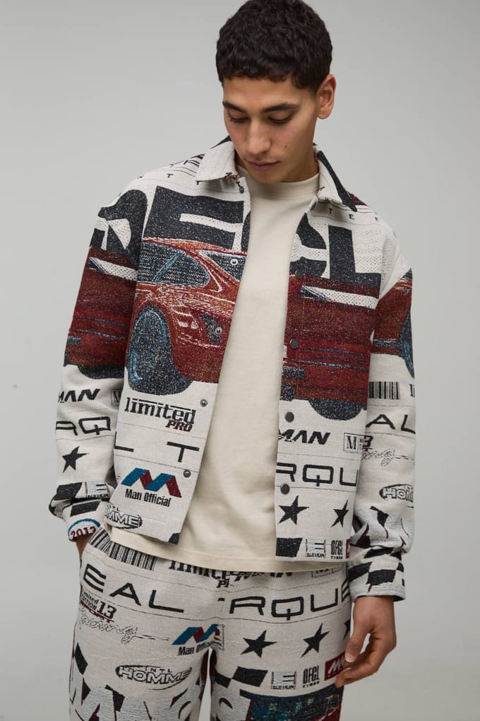 Regular Moto Tapestry Overshirt | Red | Size XS