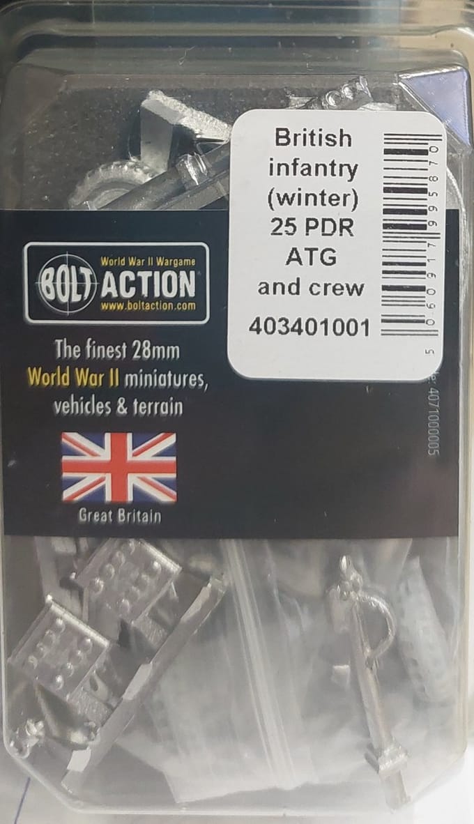 British infantry (winter) 25PDR ATG and crew (Bolt action nieuw)