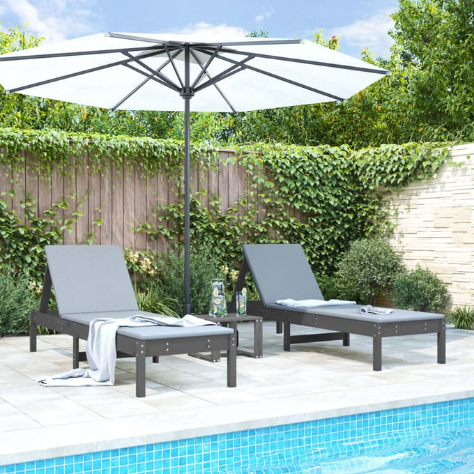 vidaXL - Ligbedden - 2 - st - 199,5x60x74 - cm - massief - grenenhout - grijs