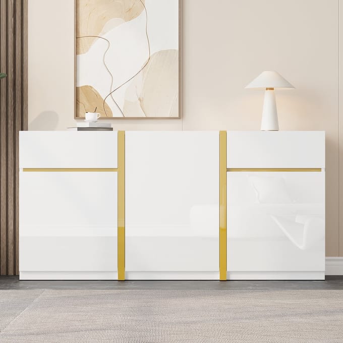 MODFU - Sideboard - 3 Deuren En 2 Laden - Modern - Voor Woonkamer - MDF En Spaanplaat - Wit - 160 X 40 X 78 Cm