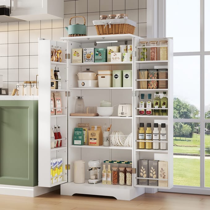 STILVORA Dressoirs - Multiuse Kast Met Dubbele Deuren En LED Verlichting - Verstelbare Planken - 60x35x128 cm - MDF - Wit