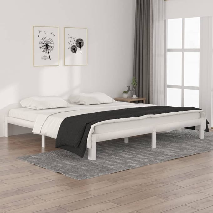vidaXL - Bedframe - massief - grenenhout - wit - 200x200 - cm