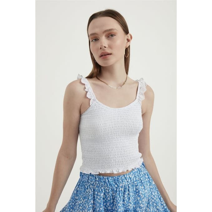 V-hals Smocked Crop Top