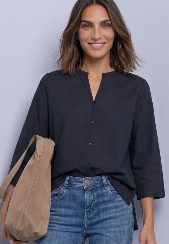 Blouse met 3/4-mouwen en split in de hals