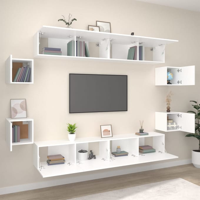 vidaXL - 8-delige - Tv-meubelset - bewerkt - hout - wit
