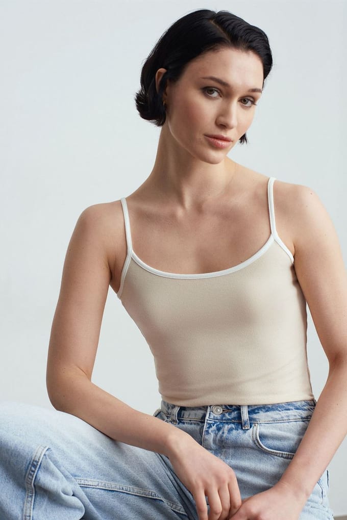 Kleurblok Geribbelde Mouwloze Blouse