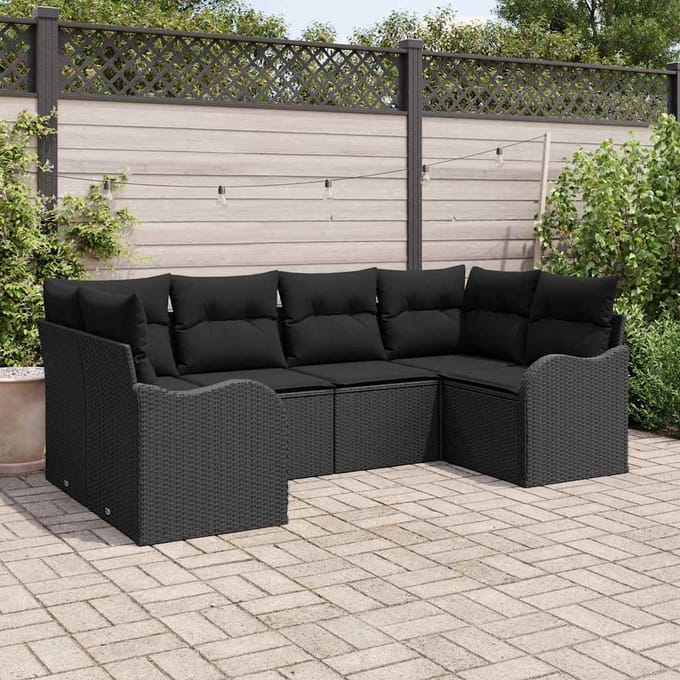 vidaXL - Tuinbank - Set - 6 - st - Zwart - Poly - rattan