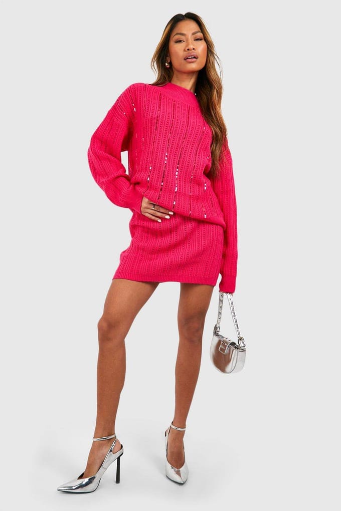 boohoo Dames Gebreide Mini Rok | Felroze | Maat: Small