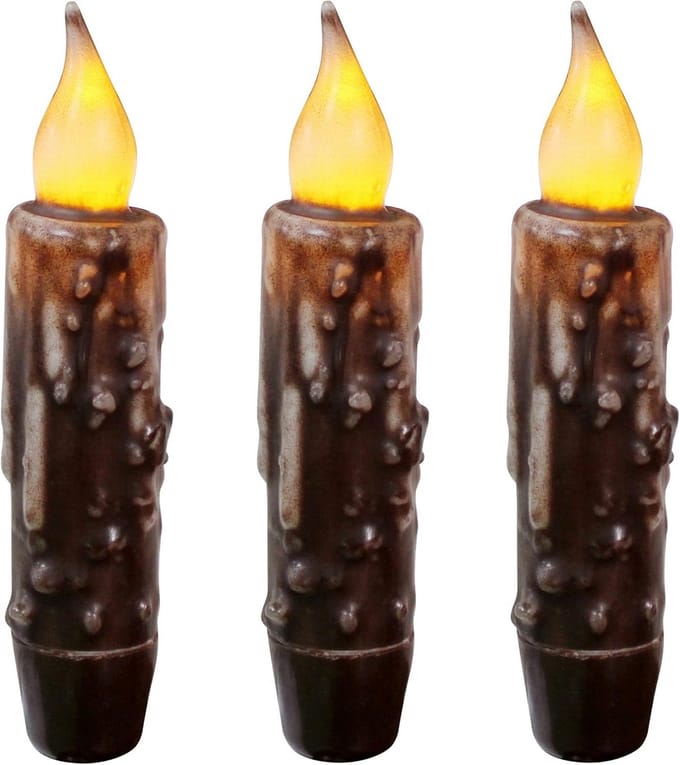 Echte Wax LED Kaarsen met Timer 3 Stuks - Bruin Primitieve Look