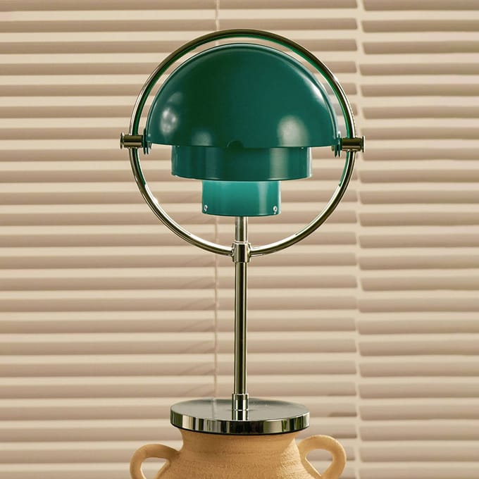Gubi Accu-tafellamp Multi-Lite, chroom/blauwgroen, H 30 cm