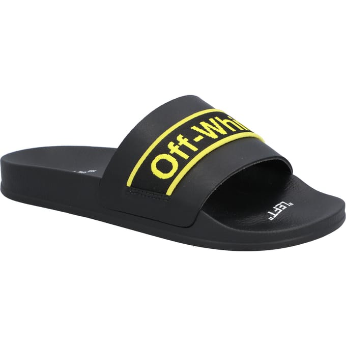 Off White logo-print leren slippers