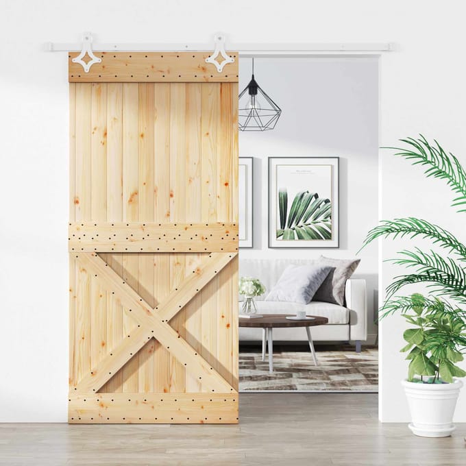vidaXL - Schuifdeur - 95 - x - 210 - cm - Massief - Pine - Hout - (Onbehandeld)