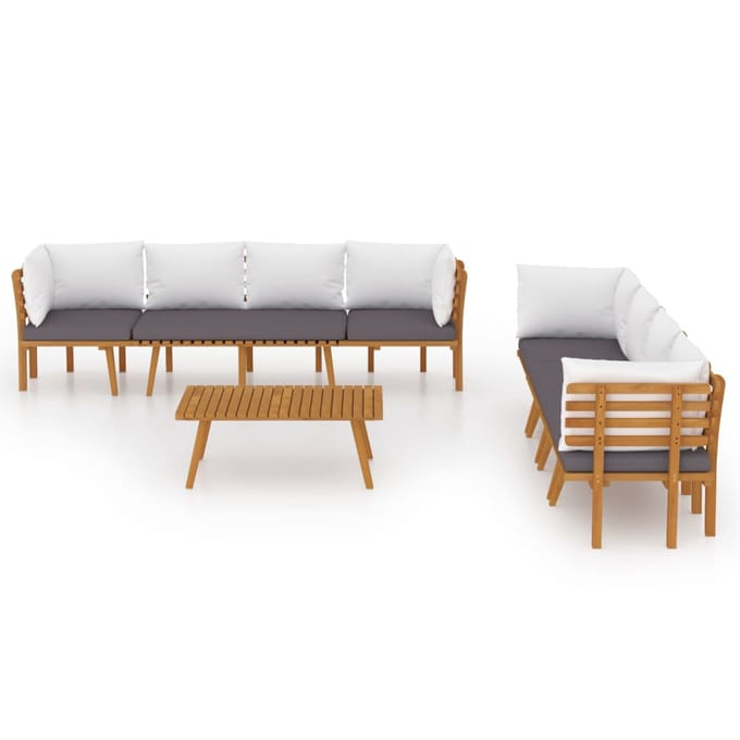 vidaXL - 8-delige - Loungeset - met - kussens - massief - acaciahout