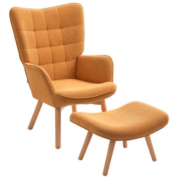 Fauteuil avec pouf - HOMCOM - Dossier haut - Pieds en bois - Confort maximal marron