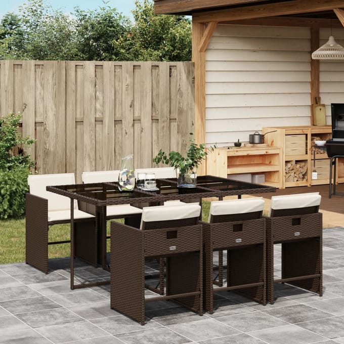 vidaXL - 7-delige - Tuinset - met - kussens - poly - rattan - bruin