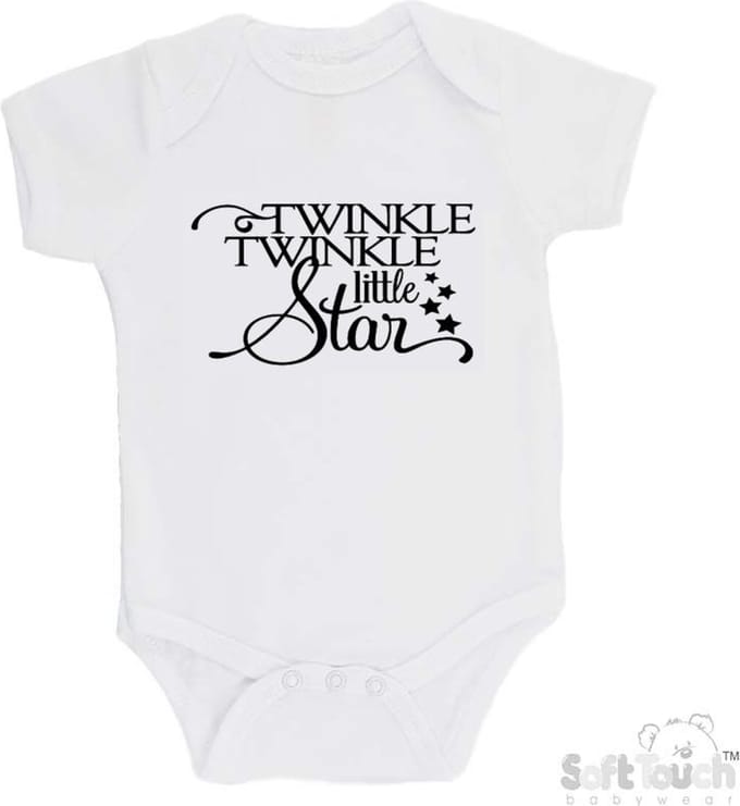 Soft Touch Romper "Twinkle winkle little star" Unisex Katoen Wit/zwart Maat 56/62