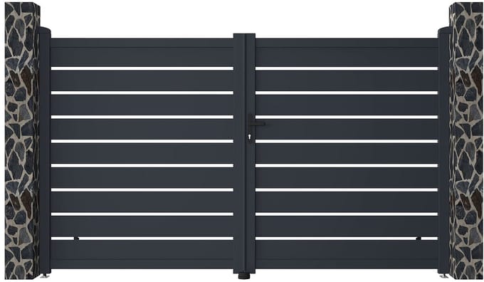Vente-unique Elektrische opengewerkte aluminium draaipoort B305 x H180 cm, antraciet - PRIMO