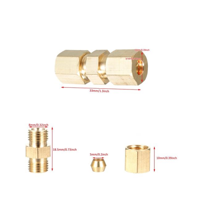 316inch Compressiekoppeling Koperen Compressiebuiskoppeling Remleiding Adapter Koppelingen geen Lekkage 5pack goud