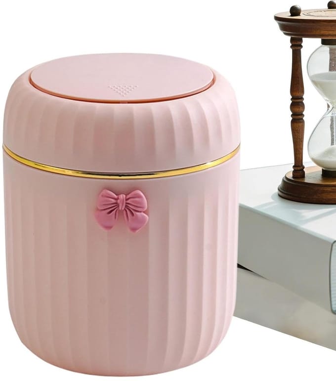 Mini Prullenbak - Afvalbakje Desktop - Bureau Opruimen - Met Deksel - 16.5 cm Hoog - Roze